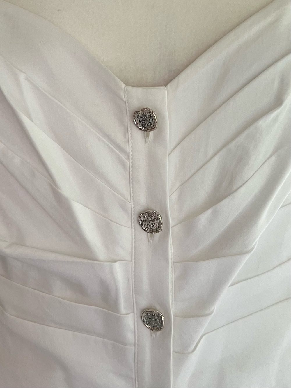 WHBM White Ruched Bodice Button Front Sateen Midi Dress NWT 6 Quiet Luxury - Picture 6 of 17
